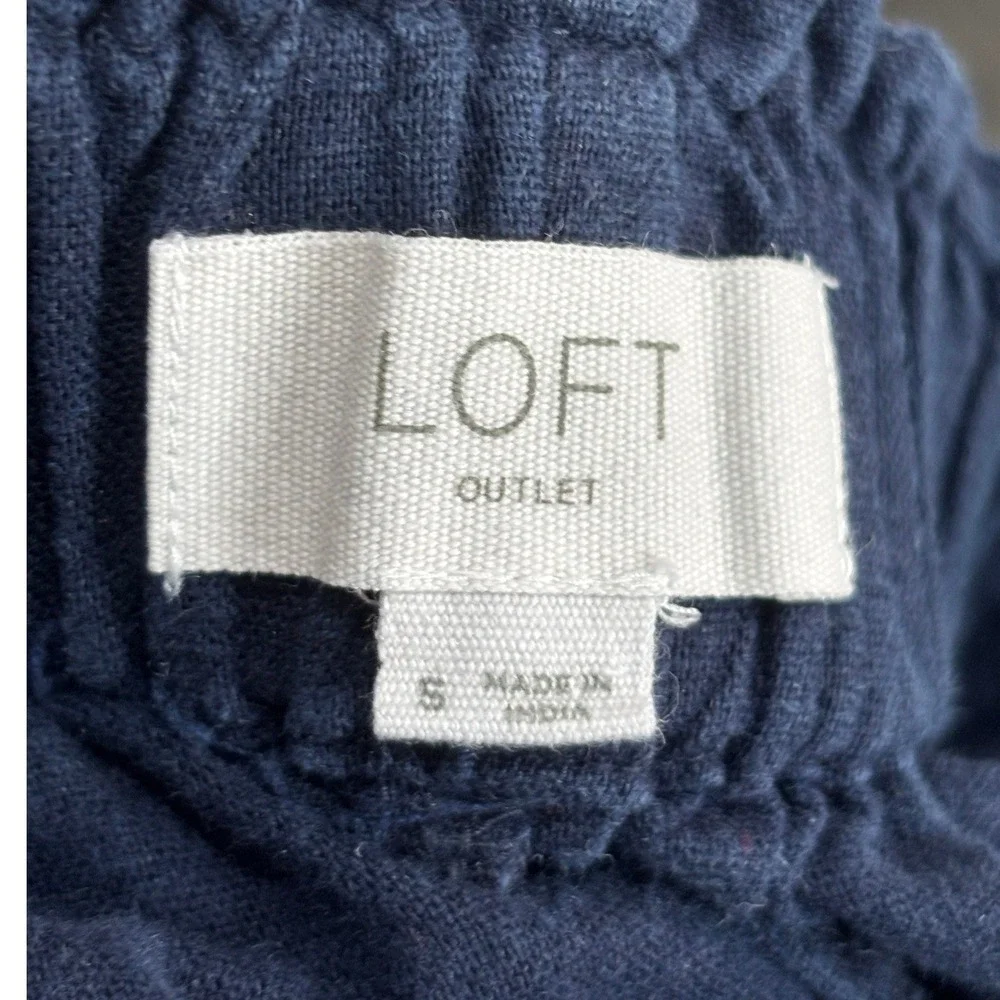 LOFT Outlet Navy Blue Linen Blend Utility Shorts Women Small Elastic Back Pocket